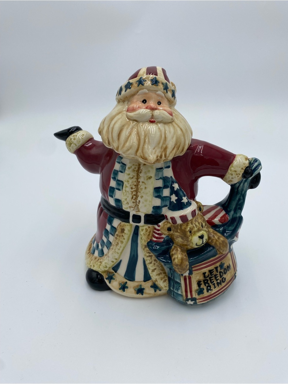 Lillian Vernon Santa Teapot “Let Freedom Ring” Hand Painted